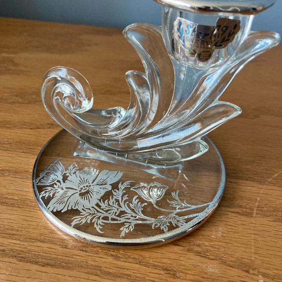 Pair of Fostoria Baroque crystal candlestick holders with silver overlay - Picture 2 of 8